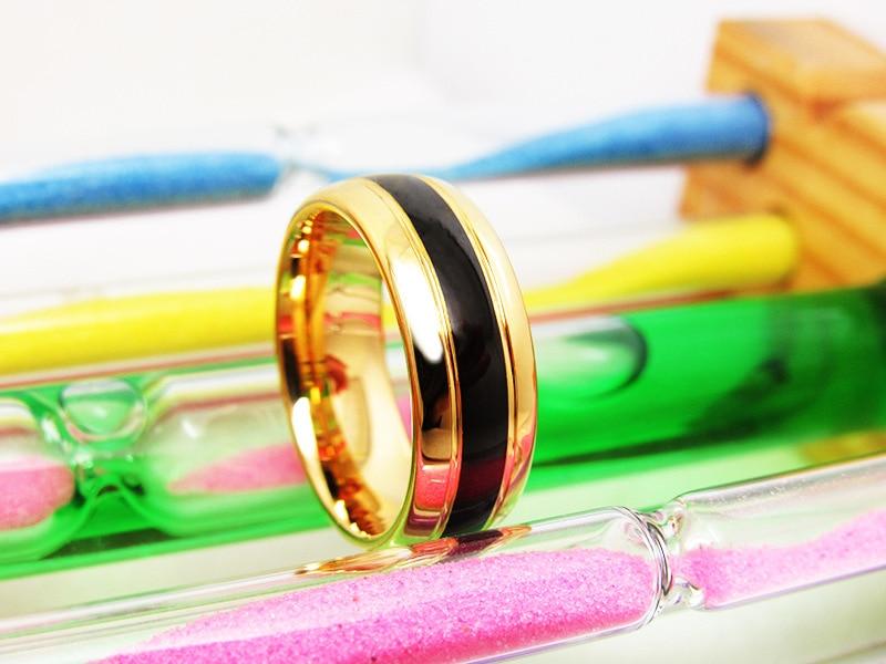 8mm Gold & Black Groove Inlay Mens Ring - Promise Rings