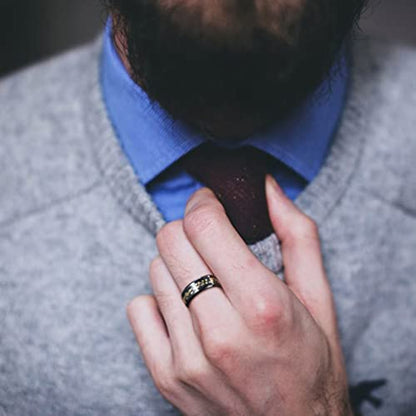 8mm Gold Foil or Silver Silk & Sandstone Inlay Black Tungsten Men's Ring - Promise Rings