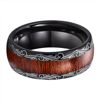 8mm Hawaiian Koa Wood or Dark Red Wood Inlay Mens Rings - Promise Rings