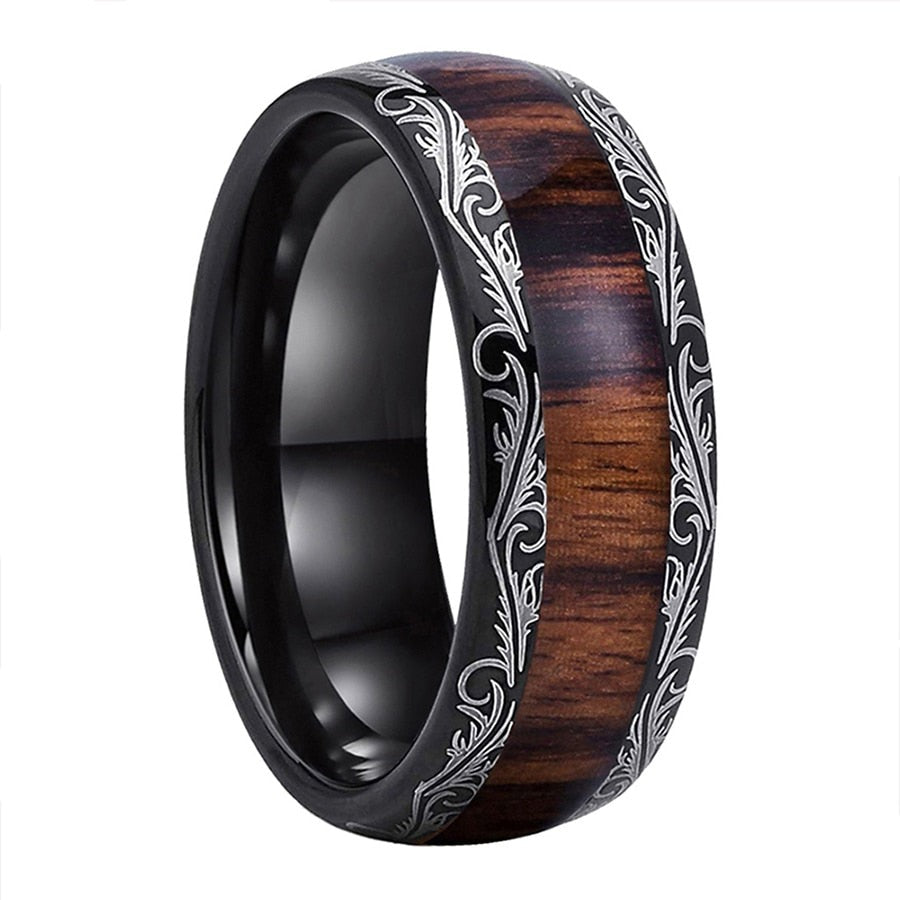 8mm Hawaiian Koa Wood or Dark Red Wood Inlay Mens Rings - Promise Rings