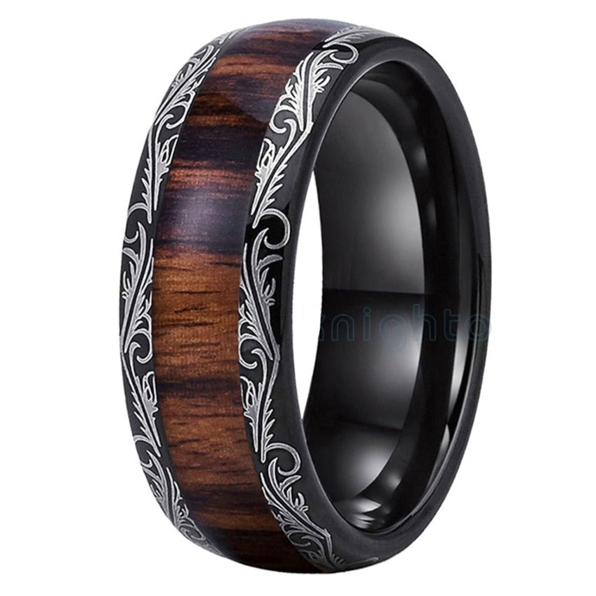 8mm Hawaiian Koa Wood or Dark Red Wood Inlay Mens Rings - Promise Rings