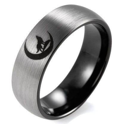 8mm Howling Wolf & Moon Outdoors Tungsten Unisex Ring - Promise Rings