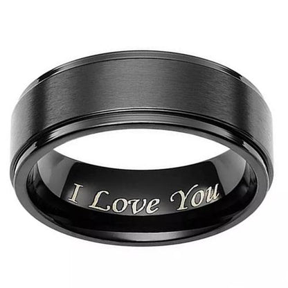 8mm I Love You Black Titanium Mens Ring