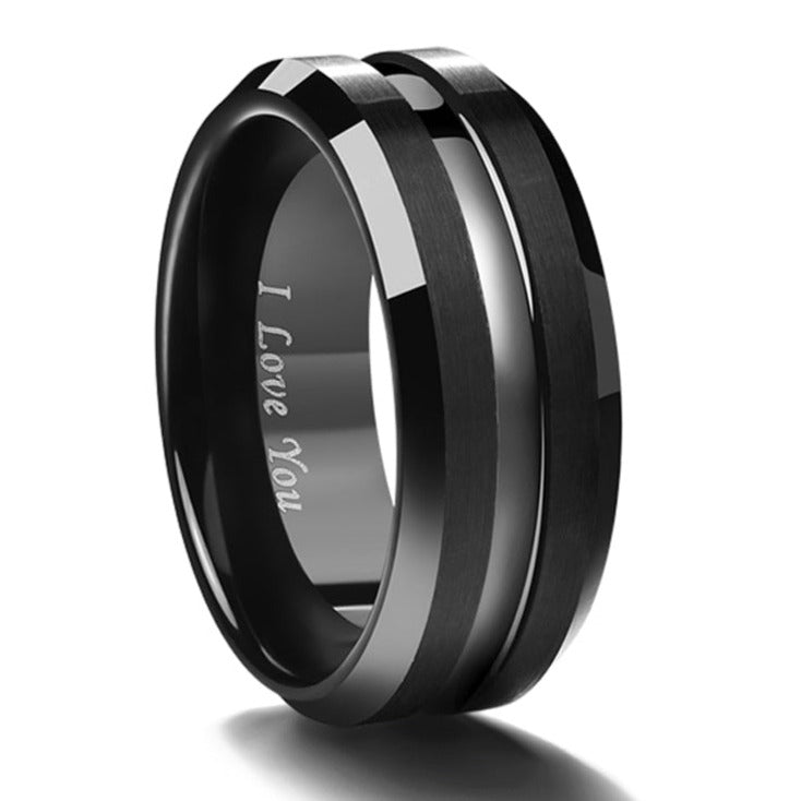 8mm I Love You Black Tungsten Men's Ring - Promise Rings