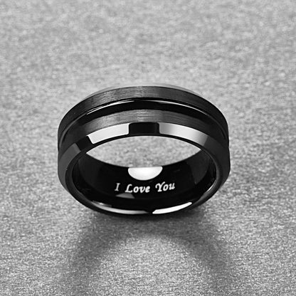 8mm I Love You Black Tungsten Men's Ring - Promise Rings