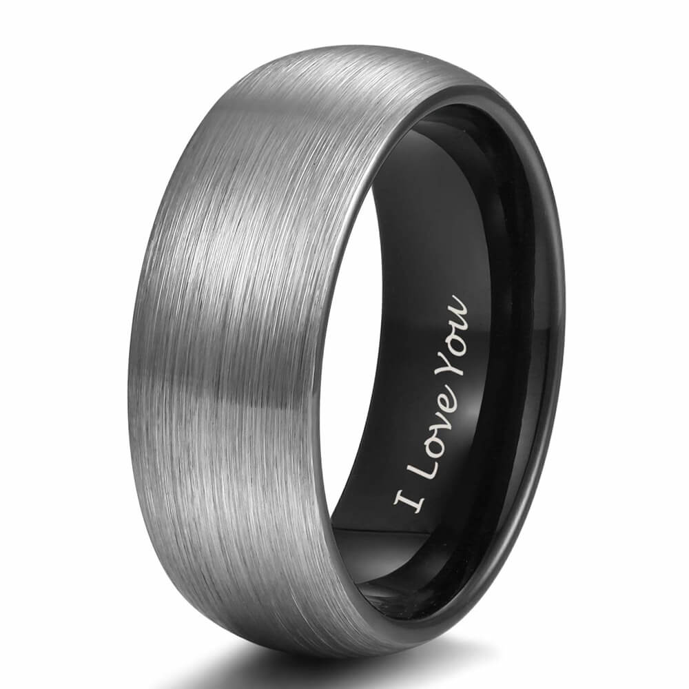 8mm I Love You Engraved Black Silver Tungsten Mens Ring - Promise Rings