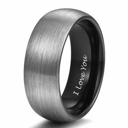 8mm I Love You Engraved Black Silver Tungsten Mens Ring - Promise Rings
