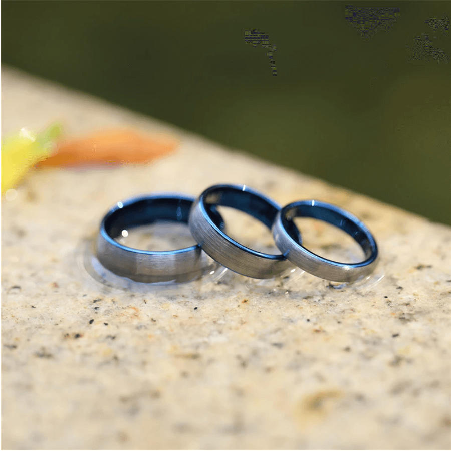 8mm I Love You Engraved Blue Silver Tungsten Unisex Ring - Promise Rings