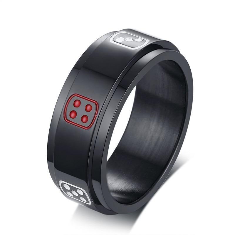8mm Lucky Dice Black Rotatable Spinner Mens Ring - Promise Rings