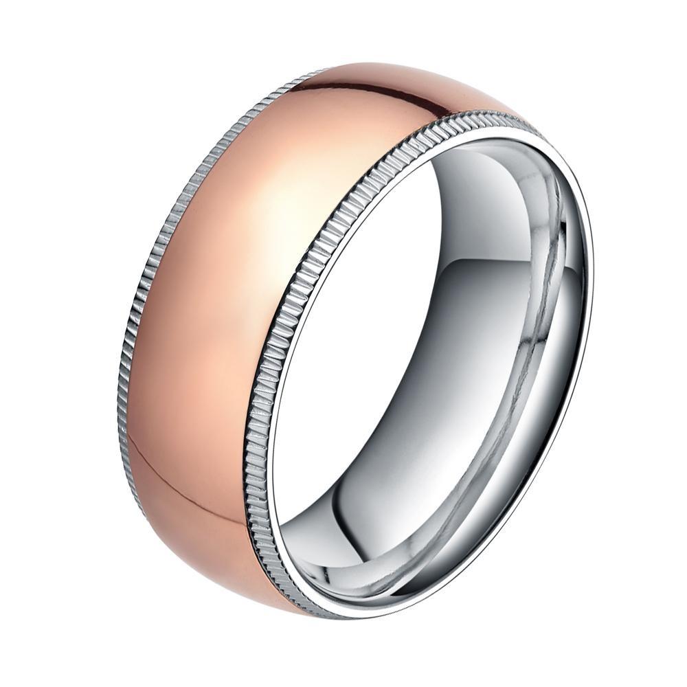 8mm Luxury Rose Gold Dome Titanium Mens Ring - Promise Rings