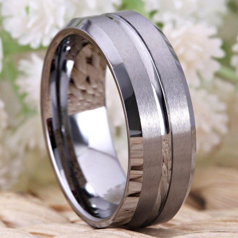 8mm Metallic Polished Silver Tungsten Mens Rings - Promise Rings