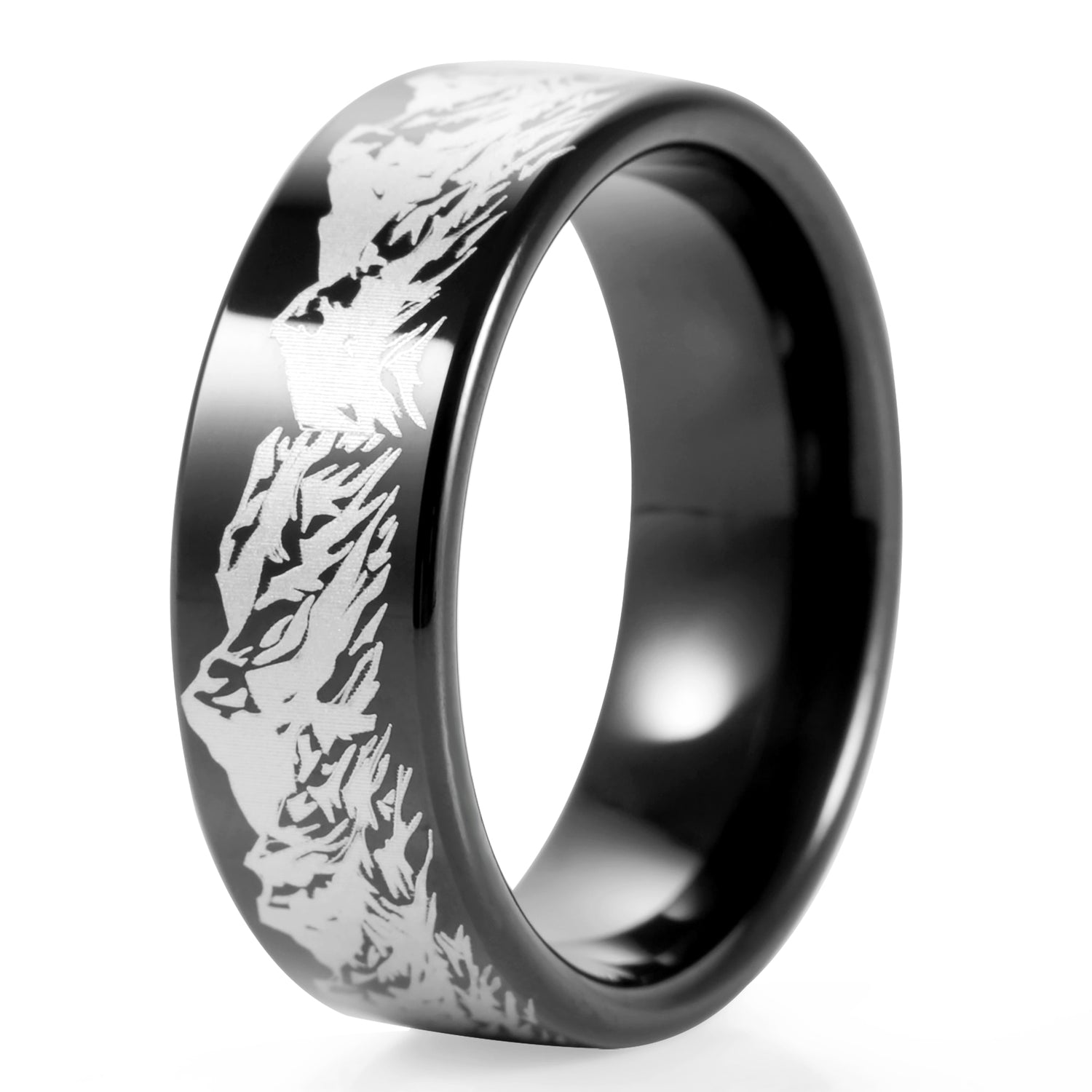 8mm Mountains Black Tungsten Unisex Ring - Promise Rings