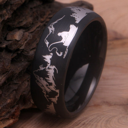 8mm Outdoors Fisherman Black Tungsten Men's Ring - Promise Rings