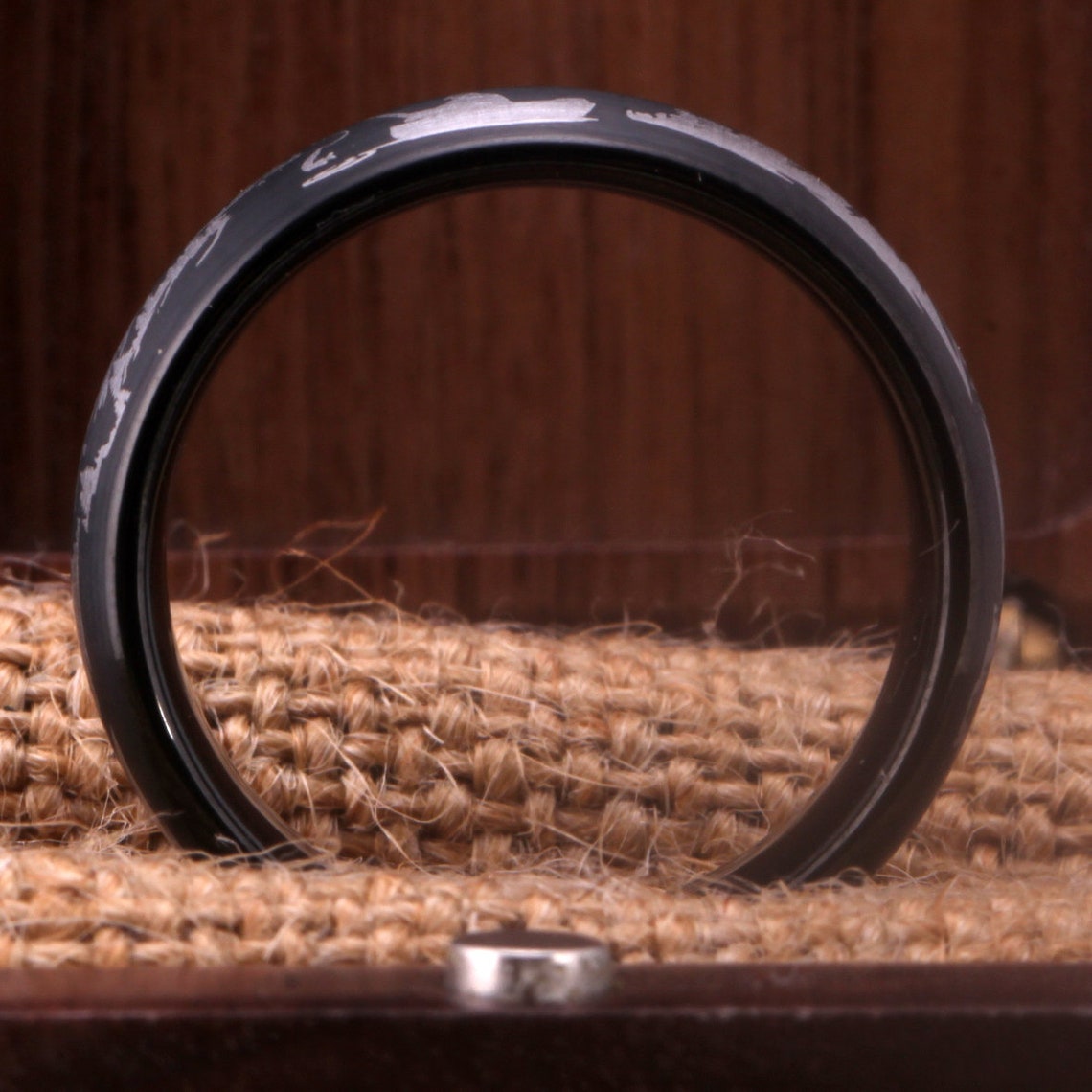 8mm Outdoors Fisherman Black Tungsten Men's Ring - Promise Rings