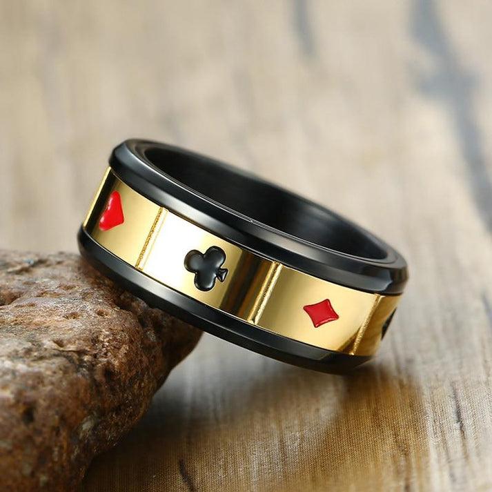 Card Cheat Rings 8mm Poker Playing Cards Lucky Fortune Spinner Men's Ring