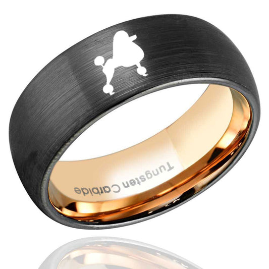 8mm Poodle Design Rose Gold & Black Men's Ring - Promise Rings