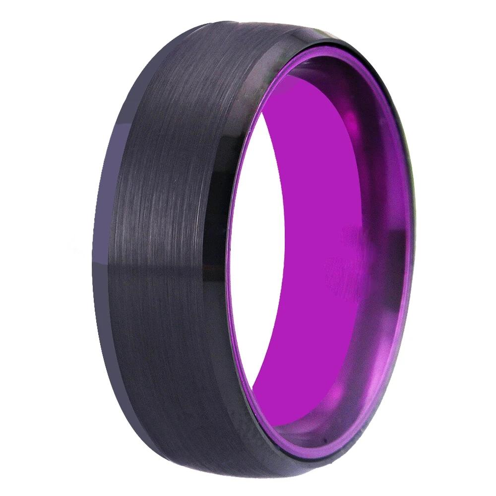 8mm Purple Berry Black Tungsten Unisex Ring - Promise Rings