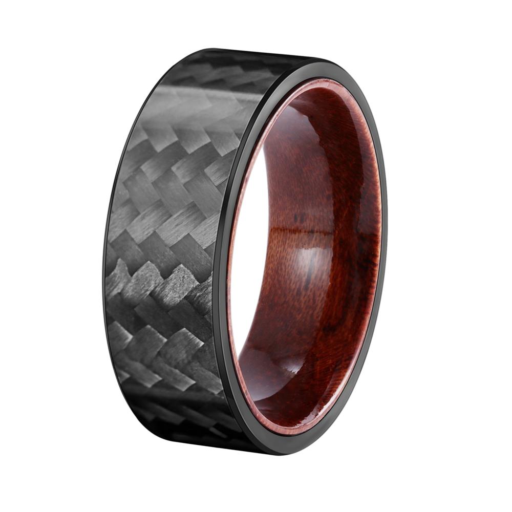 8mm Rosewood & Black Twill Carbon Fiber Ring – Modern Strength Meets Natural Elegance (Men’s) - Promise Rings