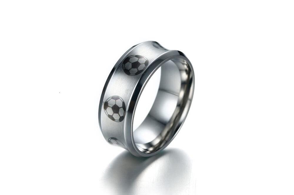 8mm Soccer Football Sport Stainless Steel Mens Ring