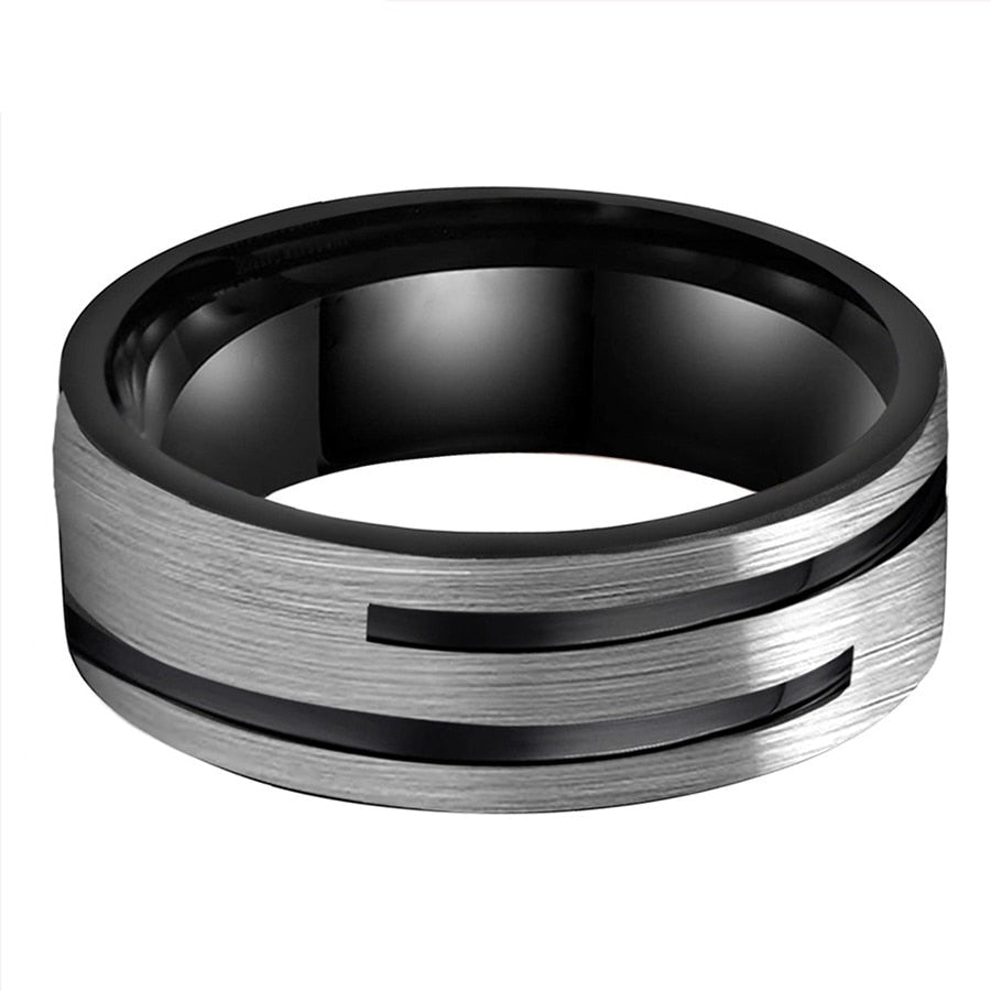 8mm Two Groove Tungsten Mens Ring - Promise Rings