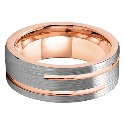 8mm Two Groove Tungsten Mens Ring - Promise Rings