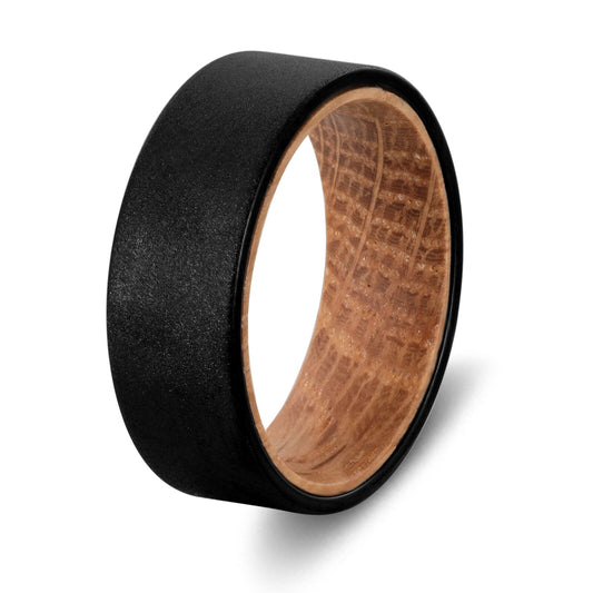 8mm Black Tungsten Ring – Sandblasted Finish with Whiskey Barrel Wood Interior (Men’s) - Promise Rings