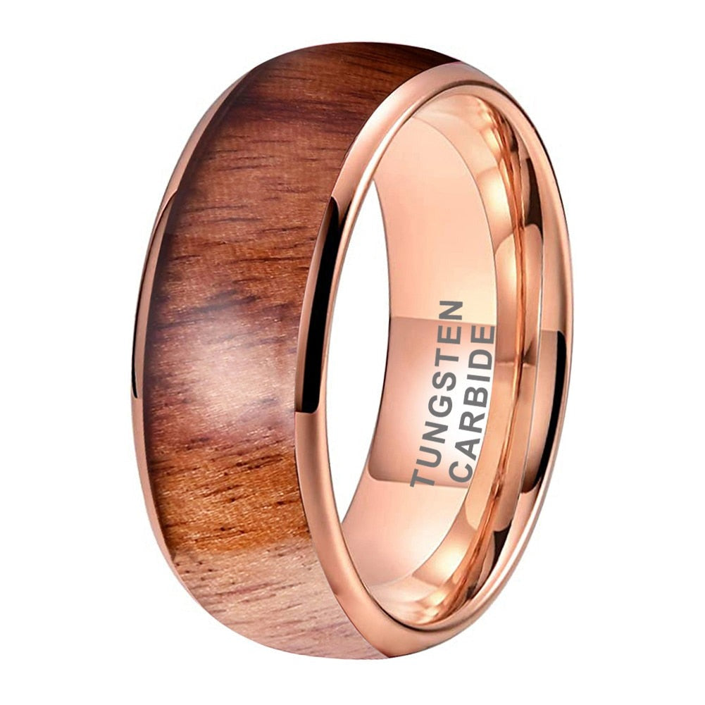 8mm Wood Inlay & Rose Gold Men's Ring - Promise Rings