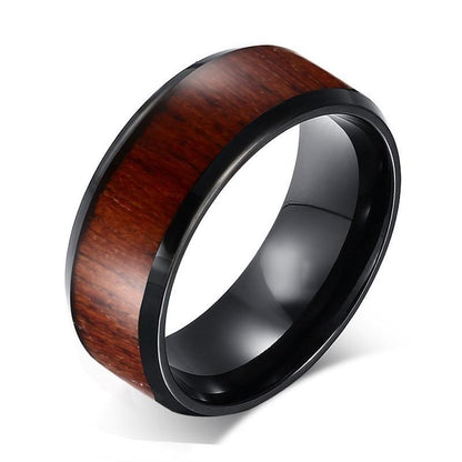 8mm Wood Polished Finished Black Tungsten Mens Ring - Promise Rings