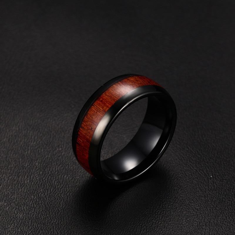 8mm Wood Polished Finished Black Tungsten Mens Ring - Promise Rings
