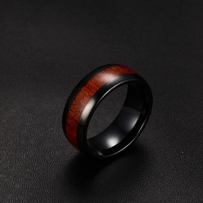 8mm Wood Polished Finished Black Tungsten Mens Ring - Promise Rings