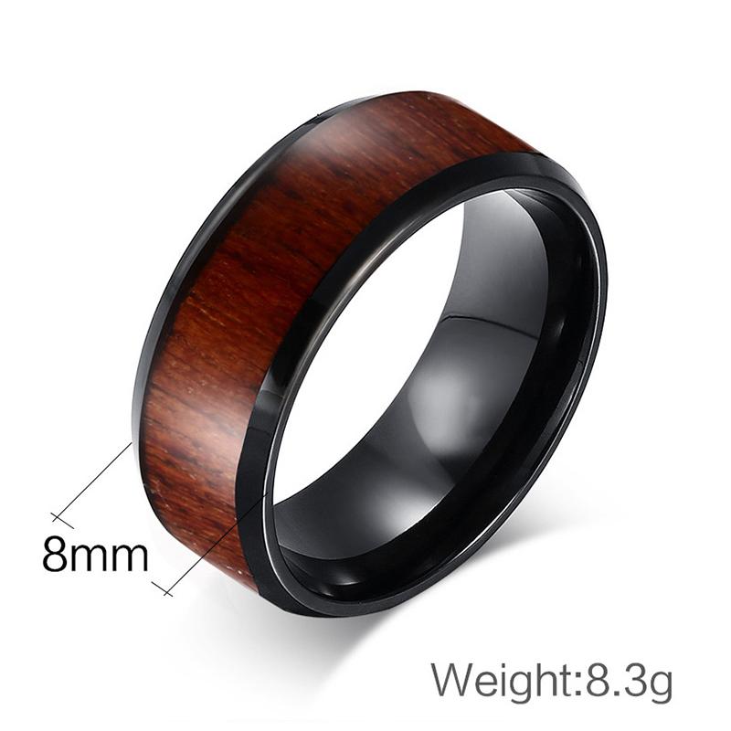 8mm Wood Polished Finished Black Tungsten Mens Ring - Promise Rings
