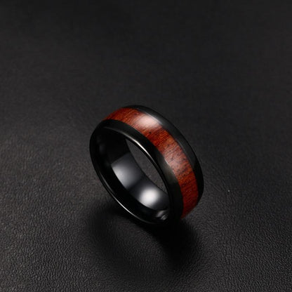 8mm Wood Polished Finished Black Tungsten Mens Ring - Promise Rings