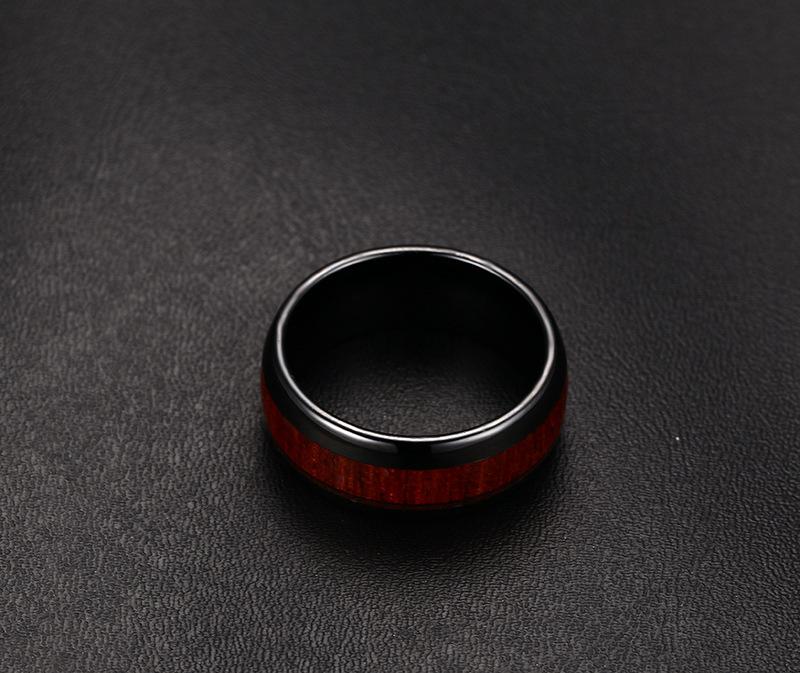 8mm Wood Polished Finished Black Tungsten Mens Ring - Promise Rings
