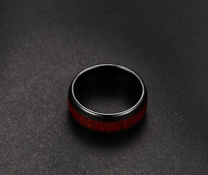 8mm Wood Polished Finished Black Tungsten Mens Ring - Promise Rings