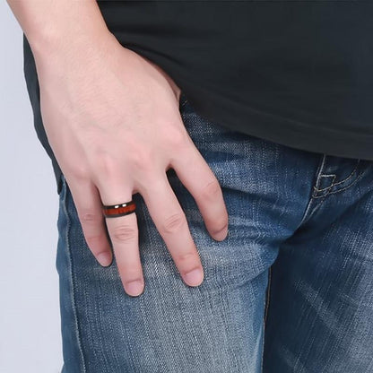 8mm Wood Polished Finished Black Tungsten Mens Ring - Promise Rings