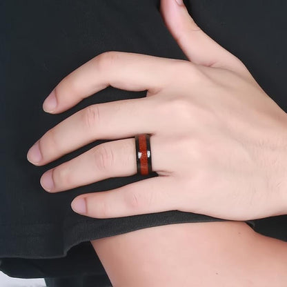 8mm Wood Polished Finished Black Tungsten Mens Ring - Promise Rings