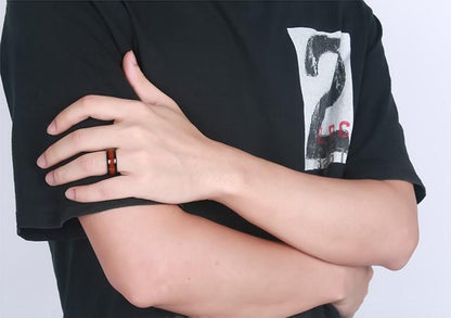 8mm Wood Polished Finished Black Tungsten Mens Ring - Promise Rings