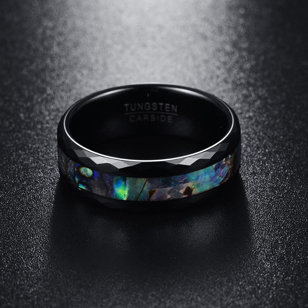 8mm Abalone Shell & Black Faceted Edge Tungsten Mens Ring