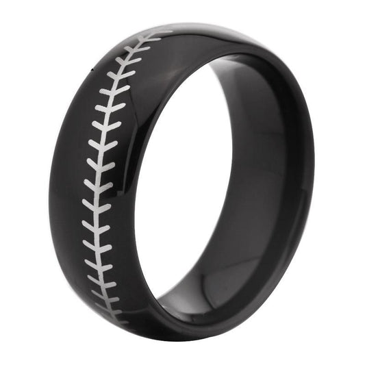 8mm Baseball Stitch Sports Tungsten Mens Ring