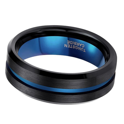 6mm, 8mm, 10mm Black Blue Matte Finish Tungsten Mens Ring