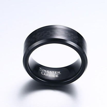 8mm Black Carbon Fibre Inlay Tungsten Mens Ring