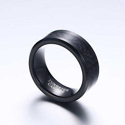 8mm Black Carbon Fibre Inlay Tungsten Mens Ring