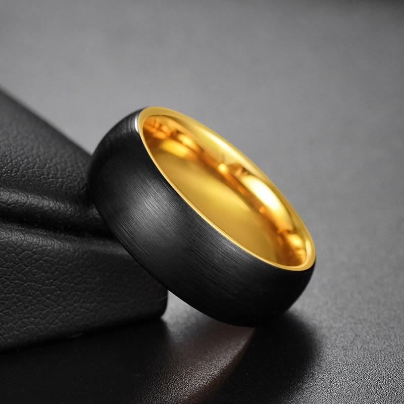 8mm Black & Gold Color Tungsten Mens Ring