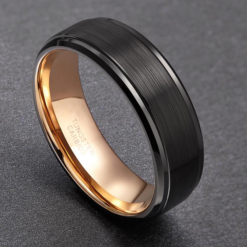 8mm Black & Rose Gold Plated Tungsten Mens Ring