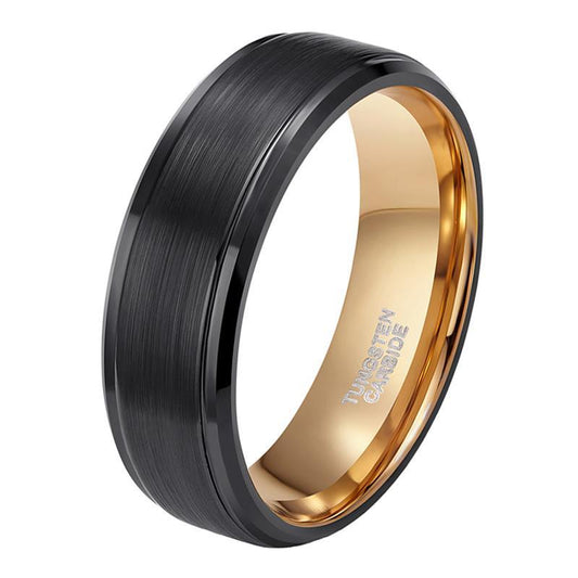 8mm Black & Rose Gold Plated Tungsten Mens Ring