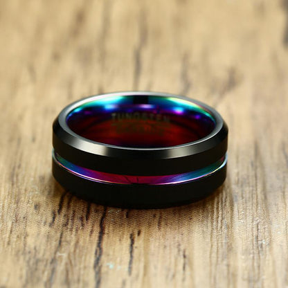 8mm Rainbow & Black Tungsten Men's Ring