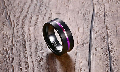 8mm Black Rainbow Groove Tungsten Mens Ring