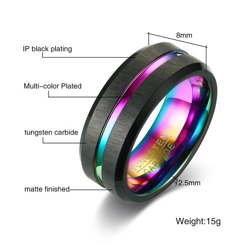 8mm Rainbow & Black Tungsten Men's Ring