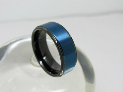 8mm Black & Satin Blue Tungsten Mens Ring