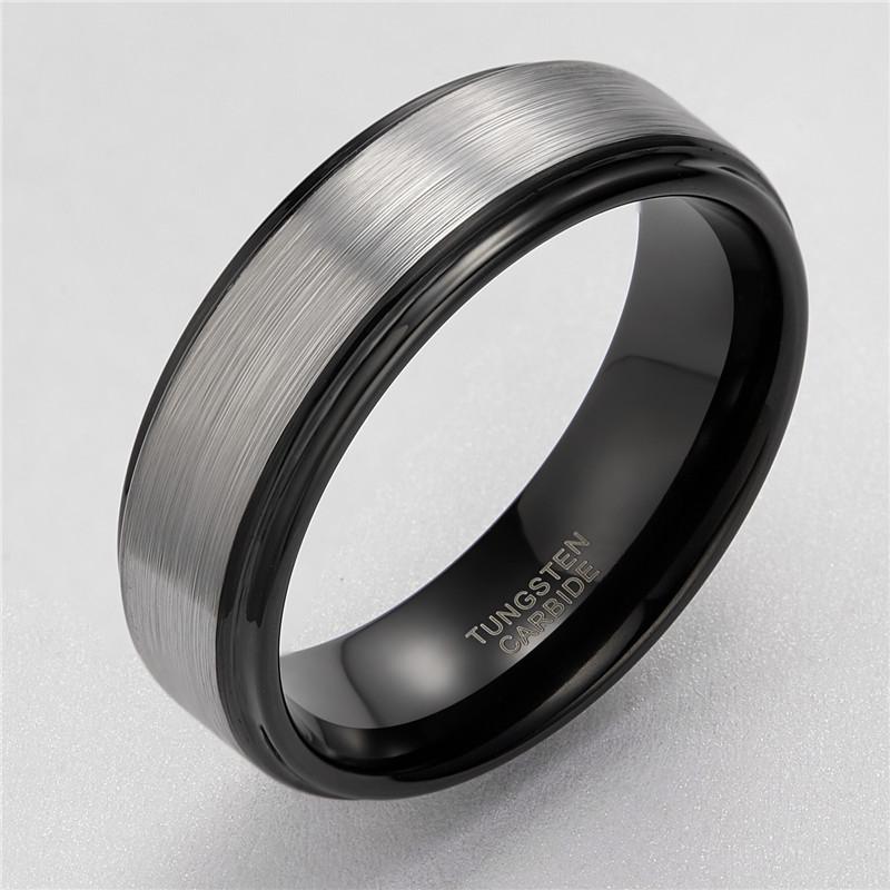 8mm Black & Silver Brushed Mens Ring